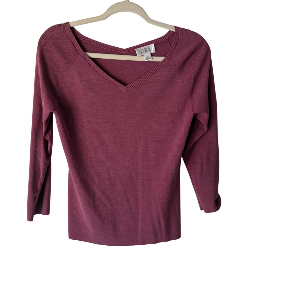 Ann Taylor Loft Sweater Y2k Large Purple Silk Blend V Neck Pullover‎ Stretch